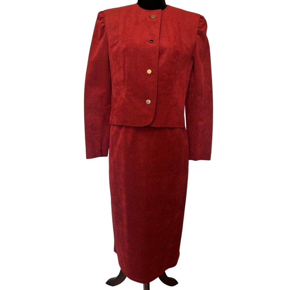 Vintage Ernst Strauss & Schnell Sports Red Ultra Suede Blazer and Skirt Suit